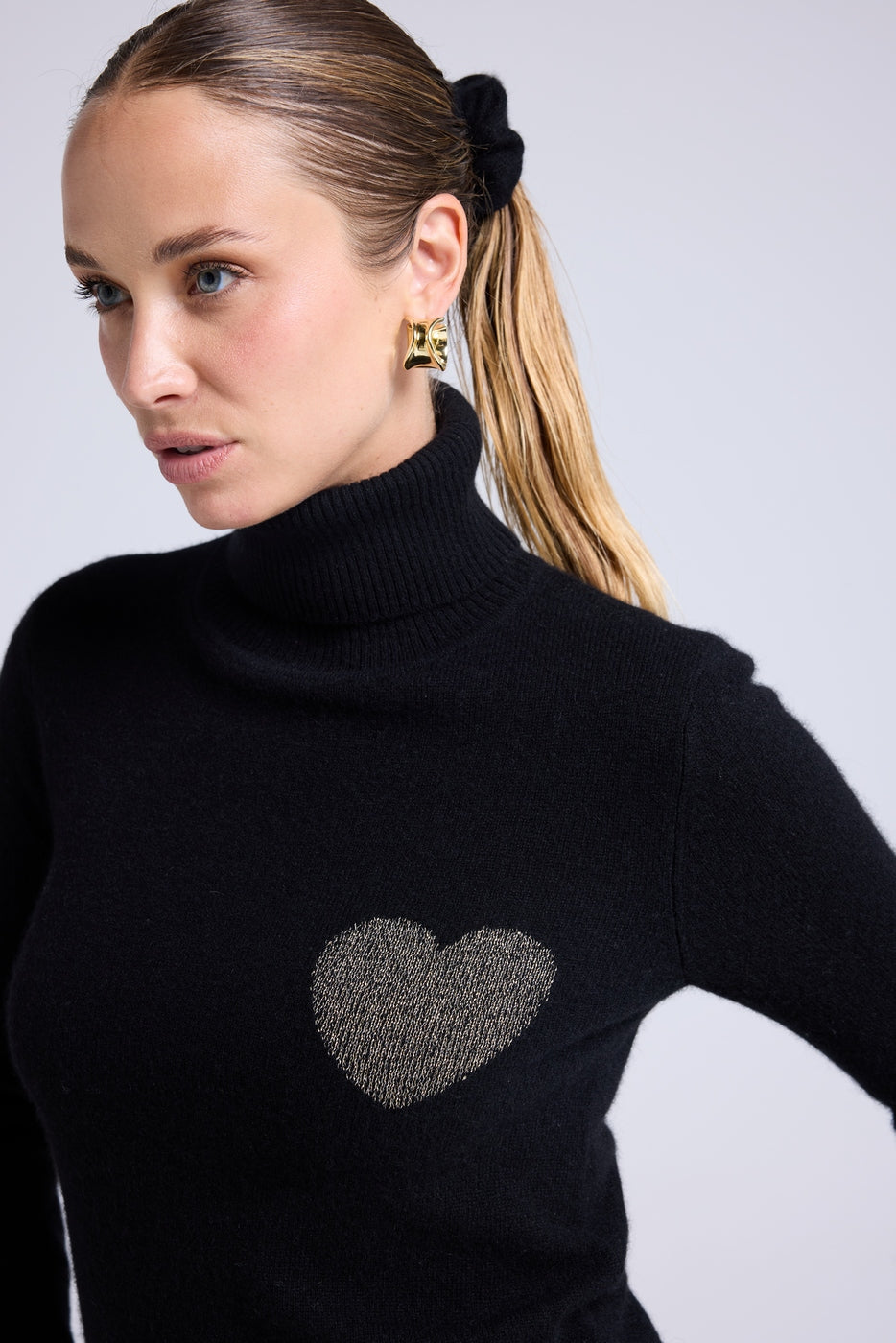 Love Heritage High Heart Roll-Neck Jumper - Black Gold