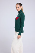 Love Heritage High Heart Roll-Neck Jumper - Bottle Green Red