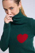 Love Heritage High Heart Roll-Neck Jumper - Bottle Green Red
