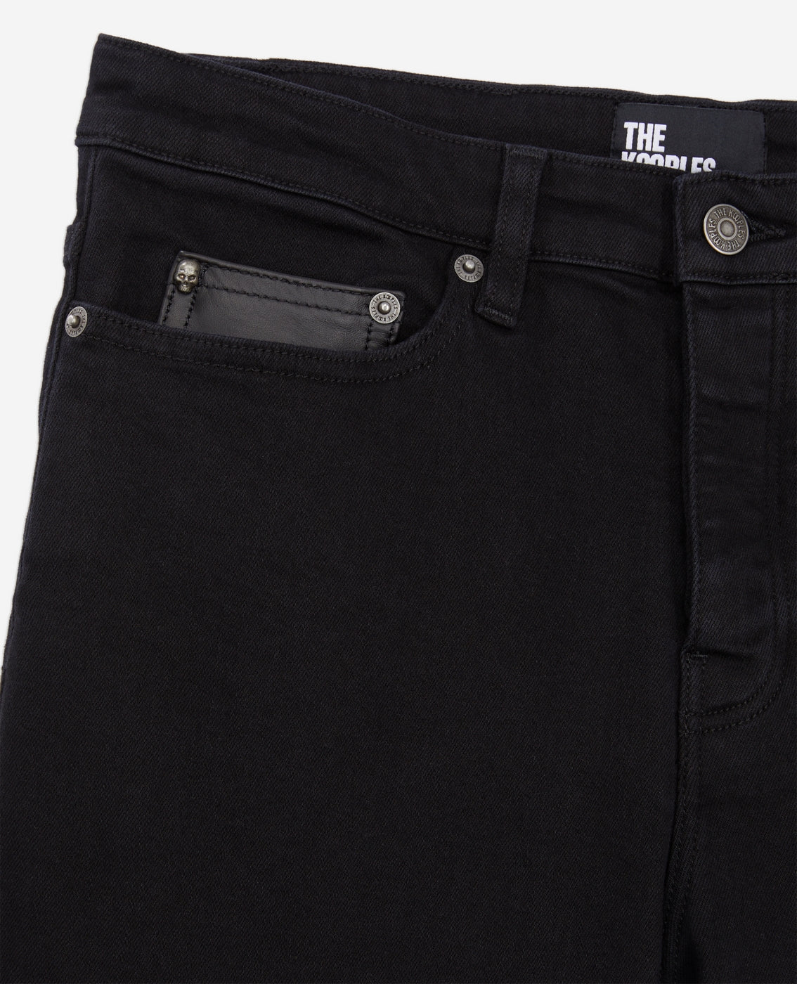 The Kooples - Vaqueros Hombre Negro Crudo con Ticket Pocket de Piel - Hombre