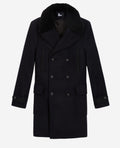 The Kooples - Long Double Breasted Coat with Detachable Fur Collar - Men