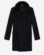The Kooples - Long Double Breasted Coat with Detachable Fur Collar - Men
