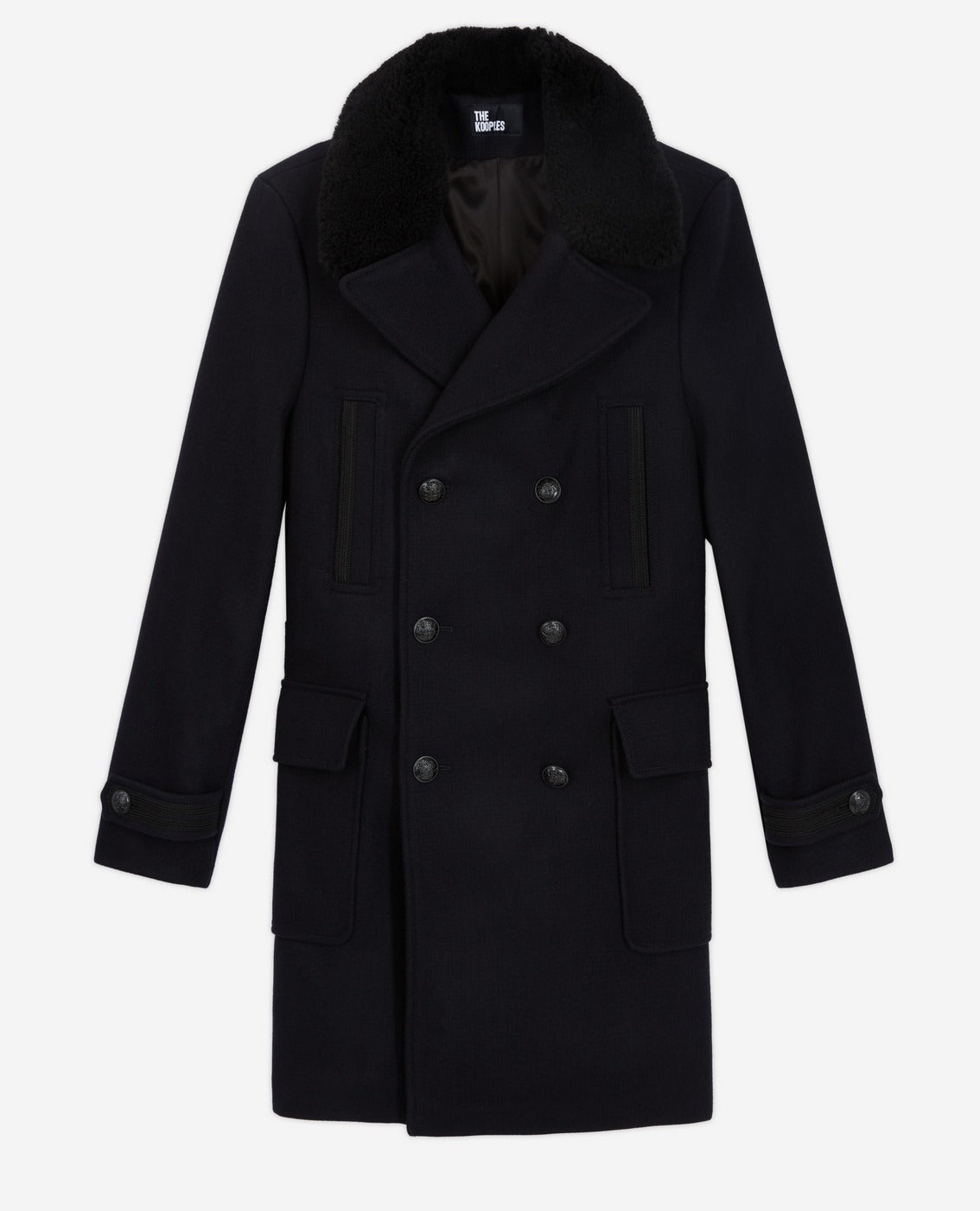 The Kooples - Long Double Breasted Coat with Detachable Fur Collar - Men