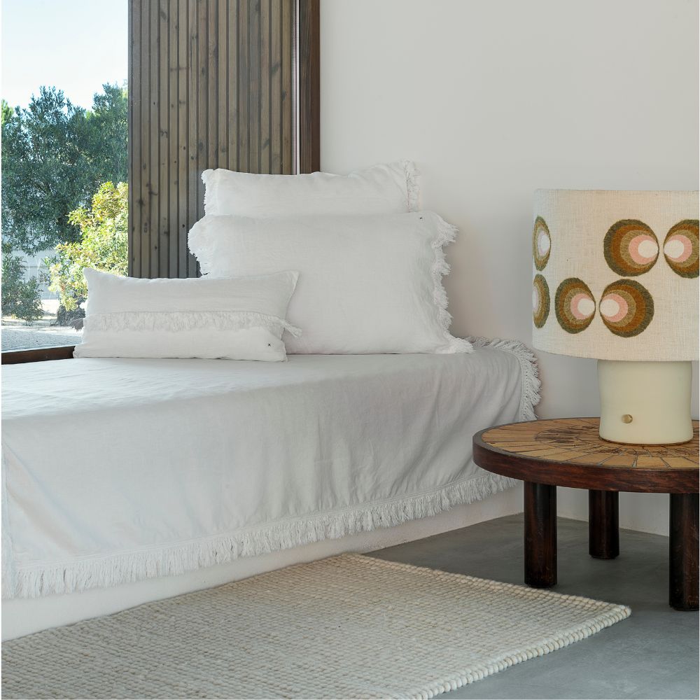 Housse De Coussin En Lin Lavé À Finitions Frangées Hmellowfrange - Blanc