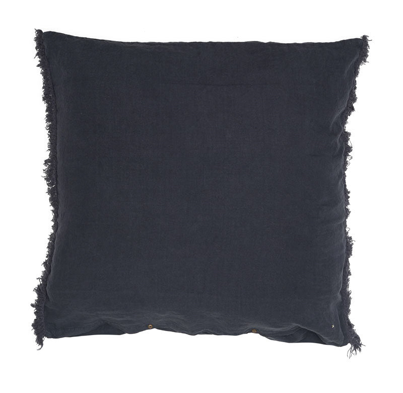 Housse De Coussin En Lin Lavé À Finitions Frangées - Noir