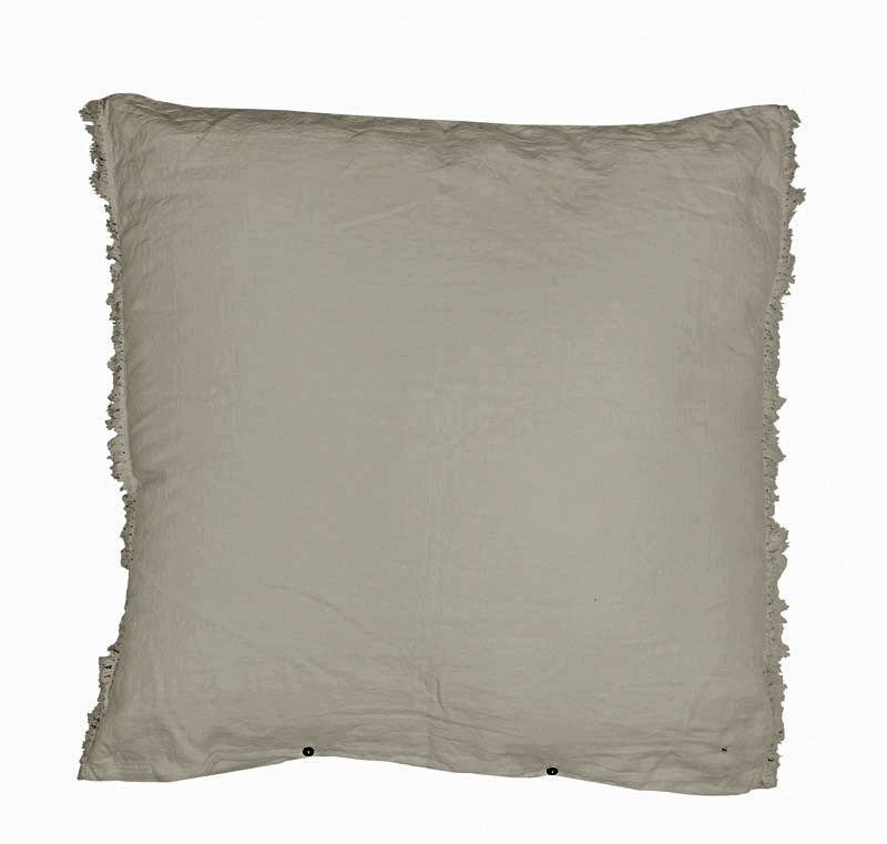 Housse De Coussin En Lin Lavé À Finitions Frangées - Beige