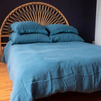 Housse De Coussin En Lin Lavé À Finitions Frangées - Bleu