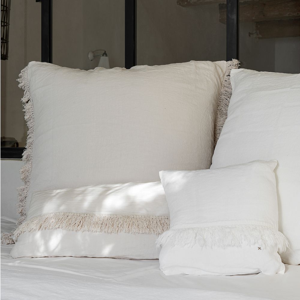 Washed Linen Cushion Cover with Fringed Finishes Hmellowfrange - Plume