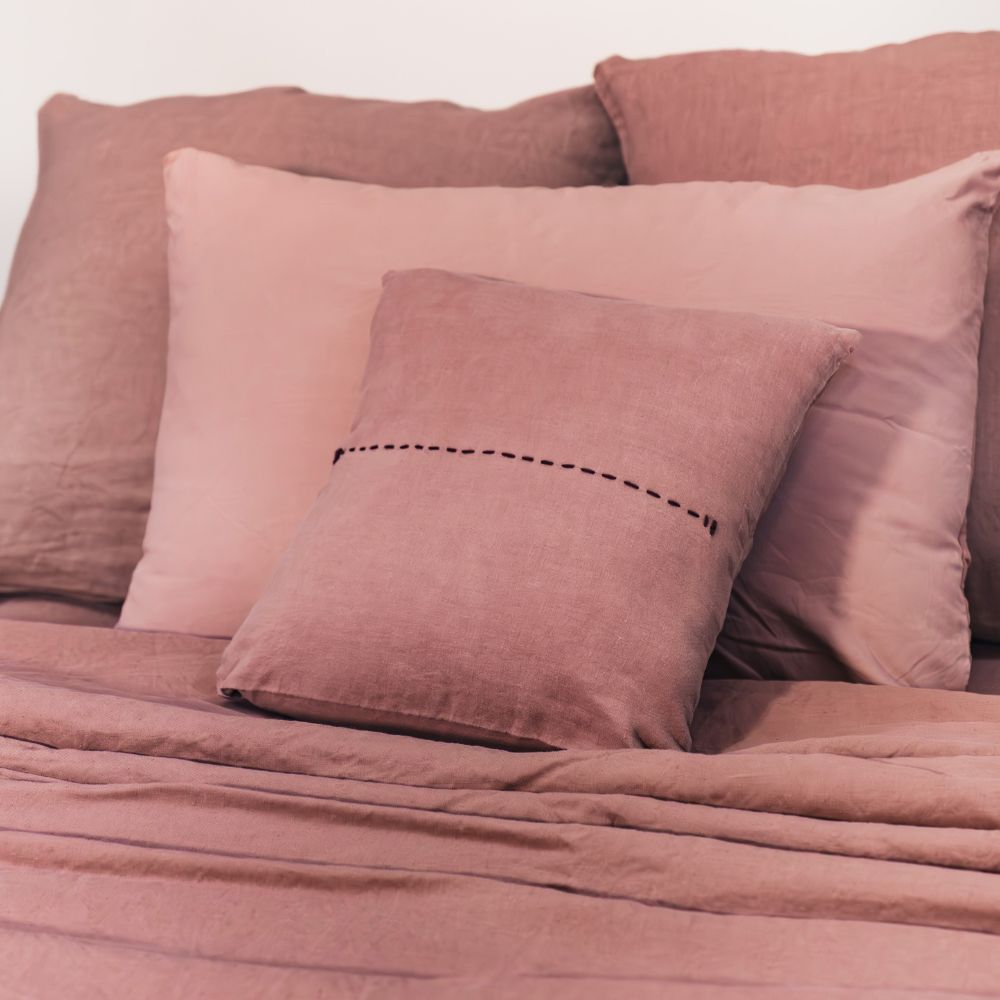 Housse De Coussin En Lin Avec Détails Surpiqûres - Rose