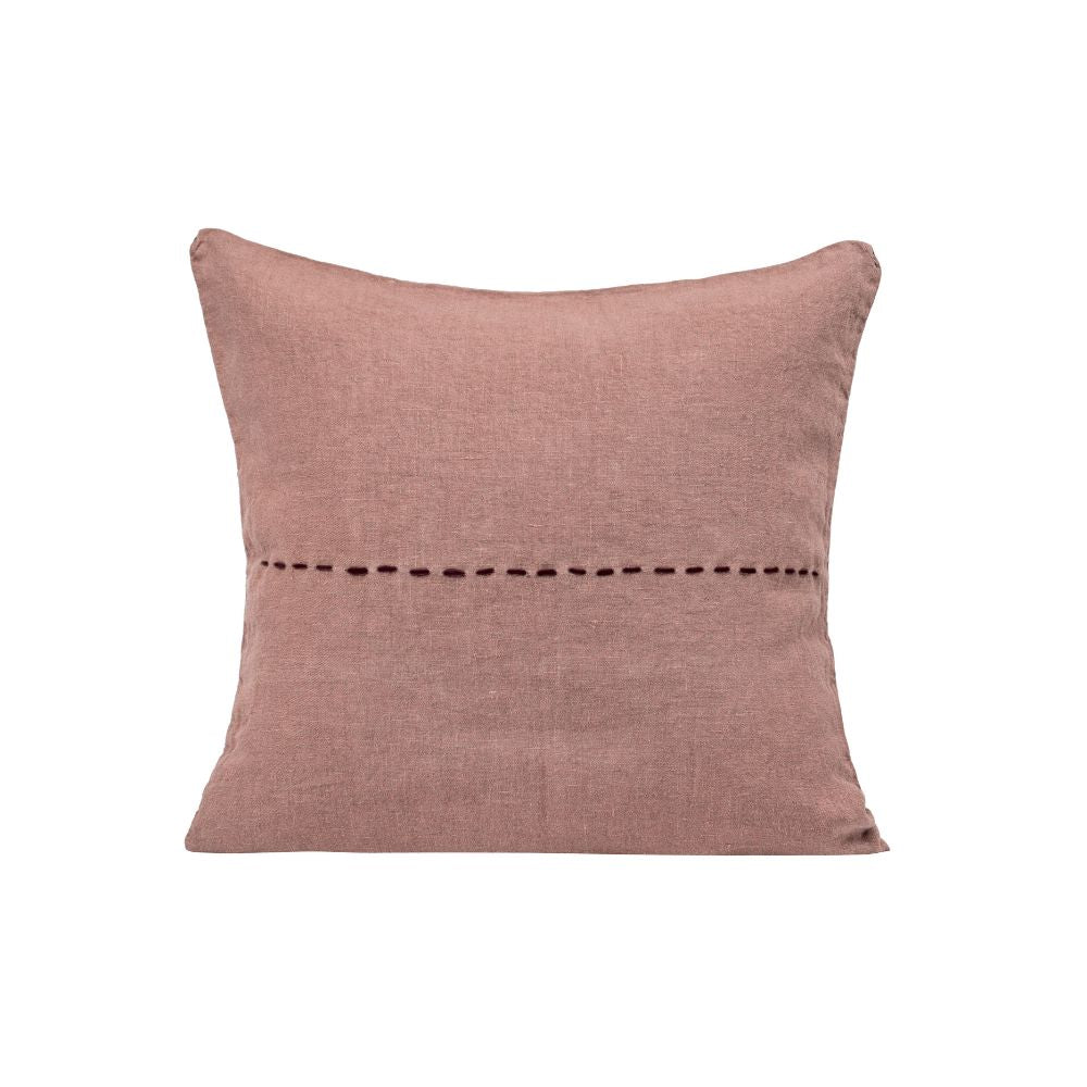 Housse De Coussin En Lin Avec Détails Surpiqûres - Rose