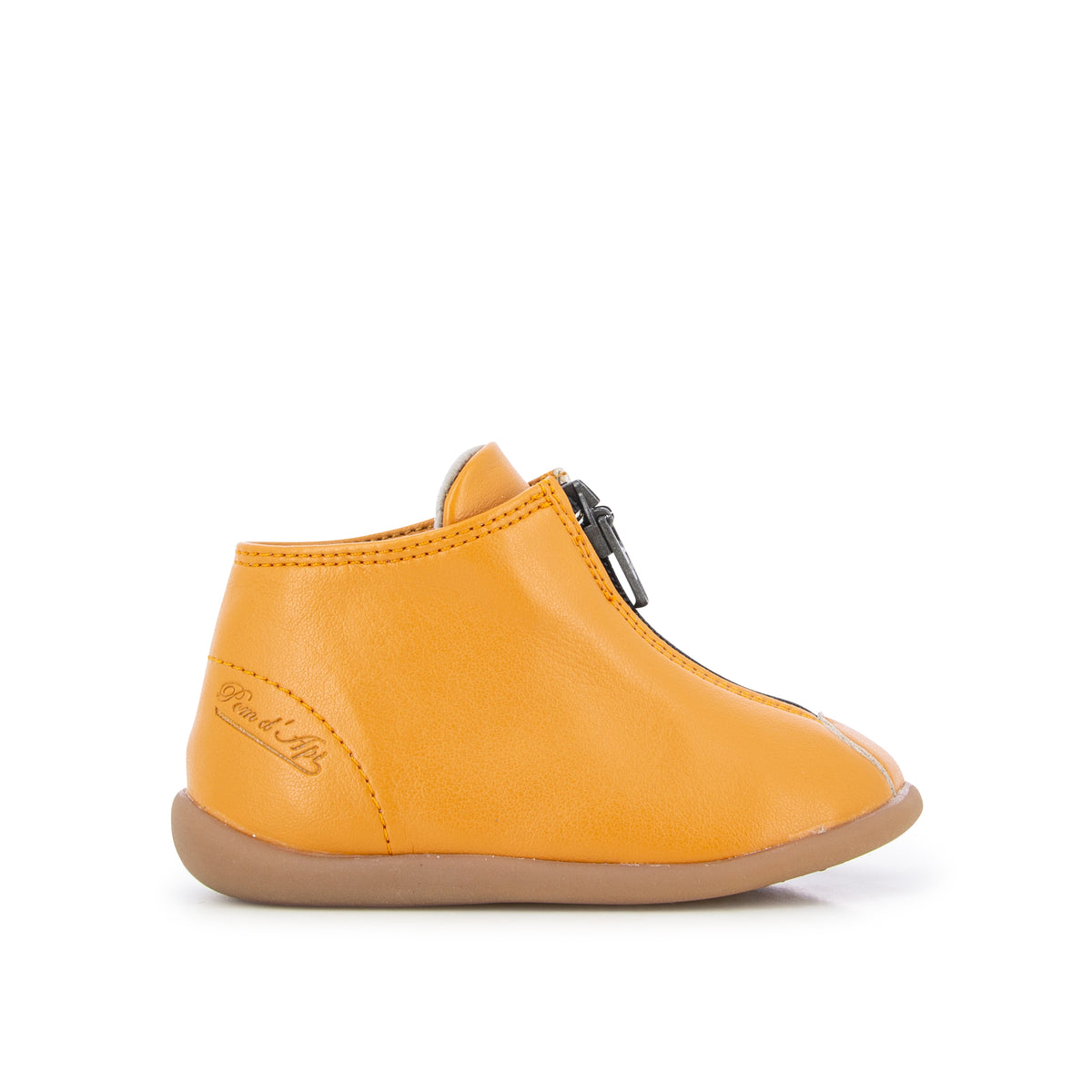 Pom d'Api – Pom D'Api - Home Zip Veg - Noisette, zapato de bebé amarillo mostaza de piel, vista de perfil