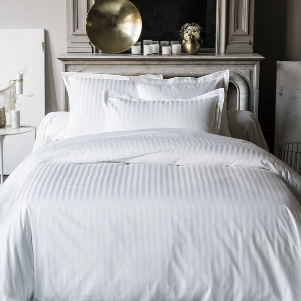 Satin Uni Jacquard - Housse de Couette - Blanc