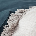 Washed Linen Cushion Cover with Fringed Finish - White