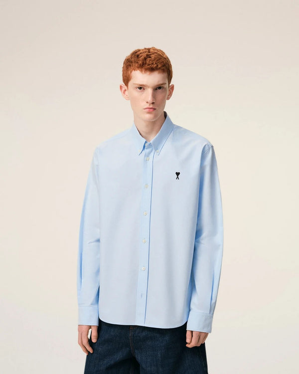 Ami Paris - Ami De Coeur Oxford Shirt in Sky Blue Cotton