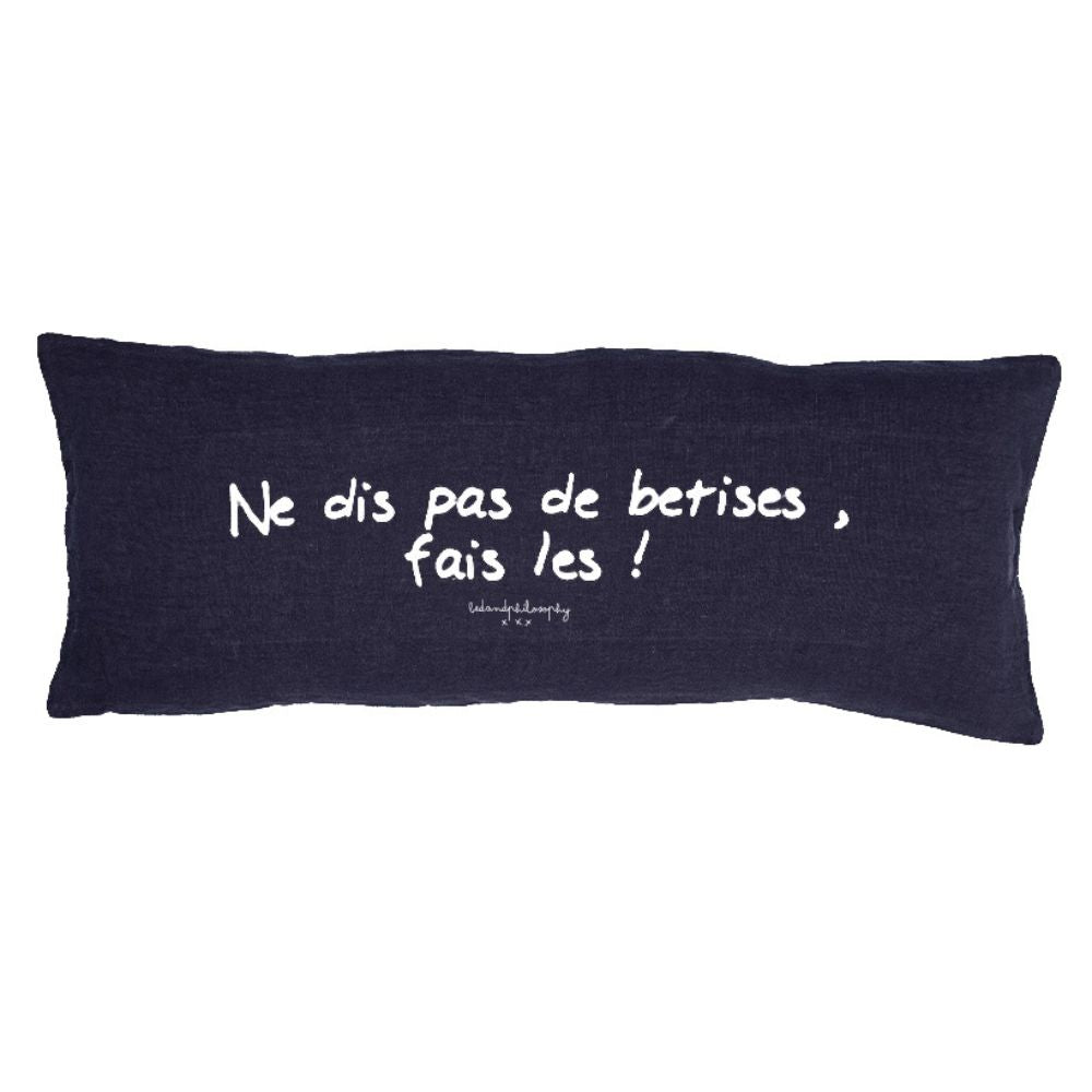 Screen-Printed Washed Linen Cushion Cover - Black