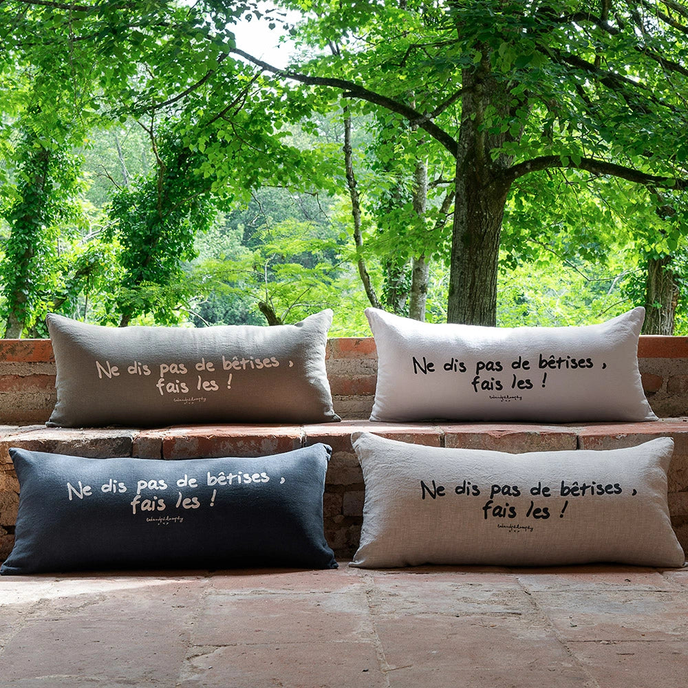 Screen-Printed Washed Linen Cushion Cover - Black