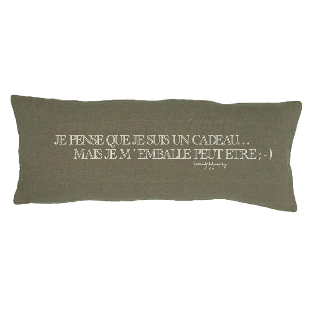 Housse De Coussin Sérigraphiée En Lin Lavé - Vert