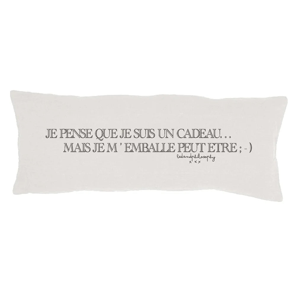 Housse De Coussin Sérigraphiée En Lin Lavé - Blanc