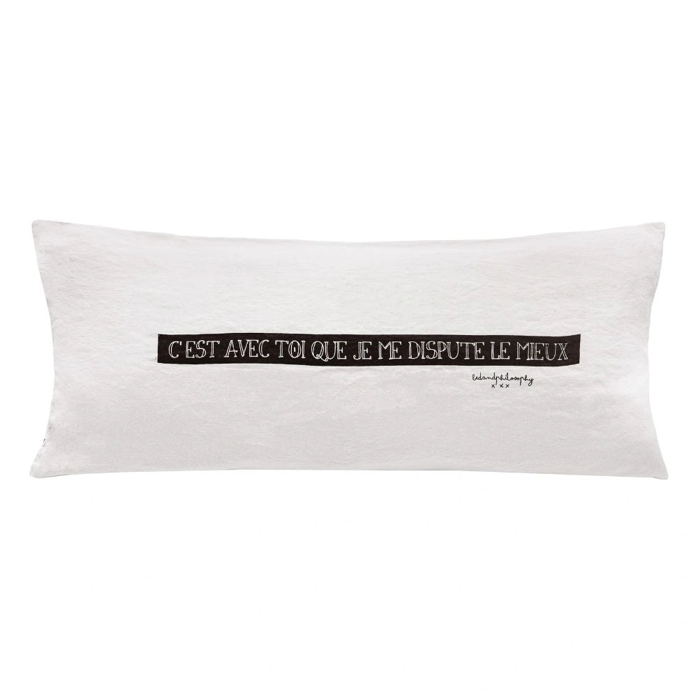 Housse De Coussin Sérigraphiée En Lin Lavé - Blanc
