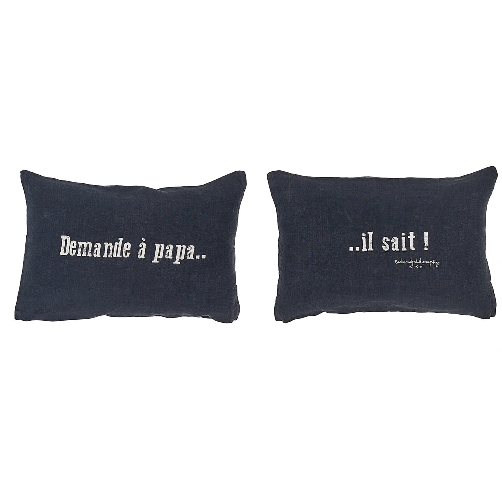 Housse De Coussin Sérigraphiée En Lin Lavé - Noir