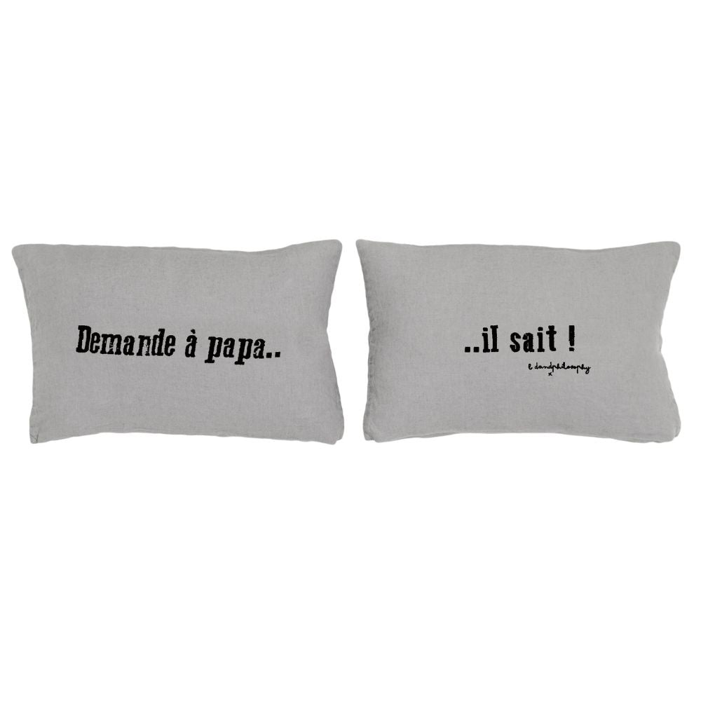 Housse De Coussin Sérigraphiée En Lin Lavé - Gris