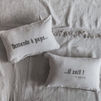 Housse De Coussin Sérigraphiée En Lin Lavé - Gris
