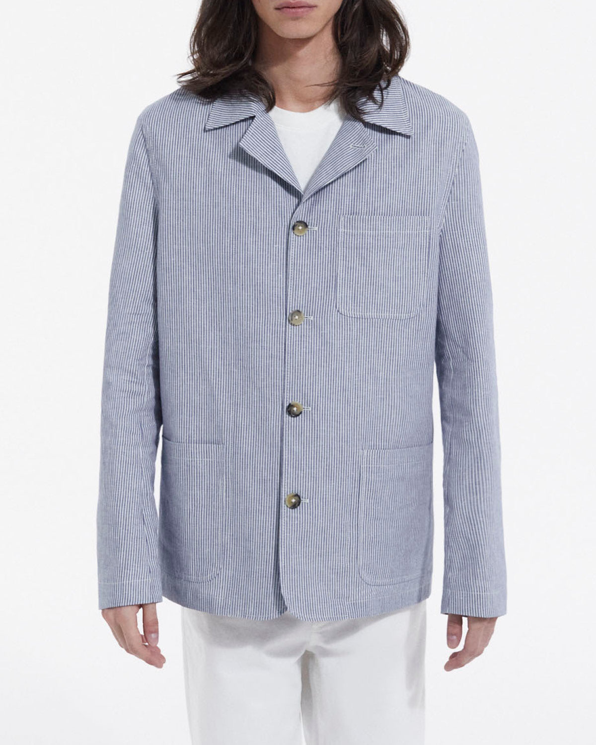 The Kooples - Chaqueta Vestir Azul Bolsillos Estampado Rayas - Hombre