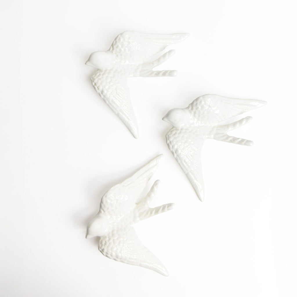Set of 3 Large Swallows - White