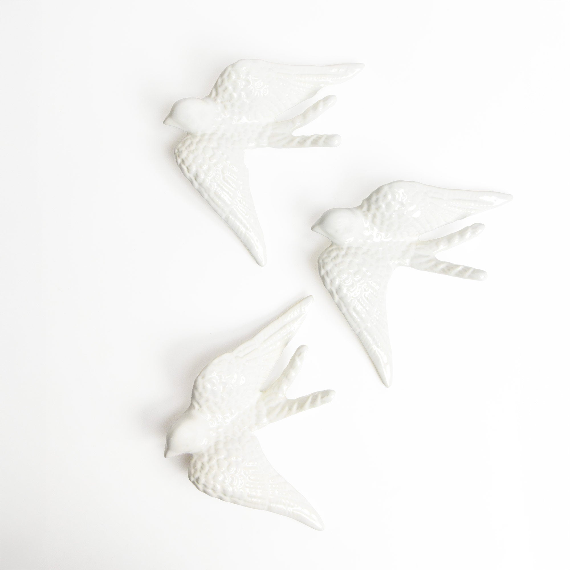 Set of 3 Large Swallows - White