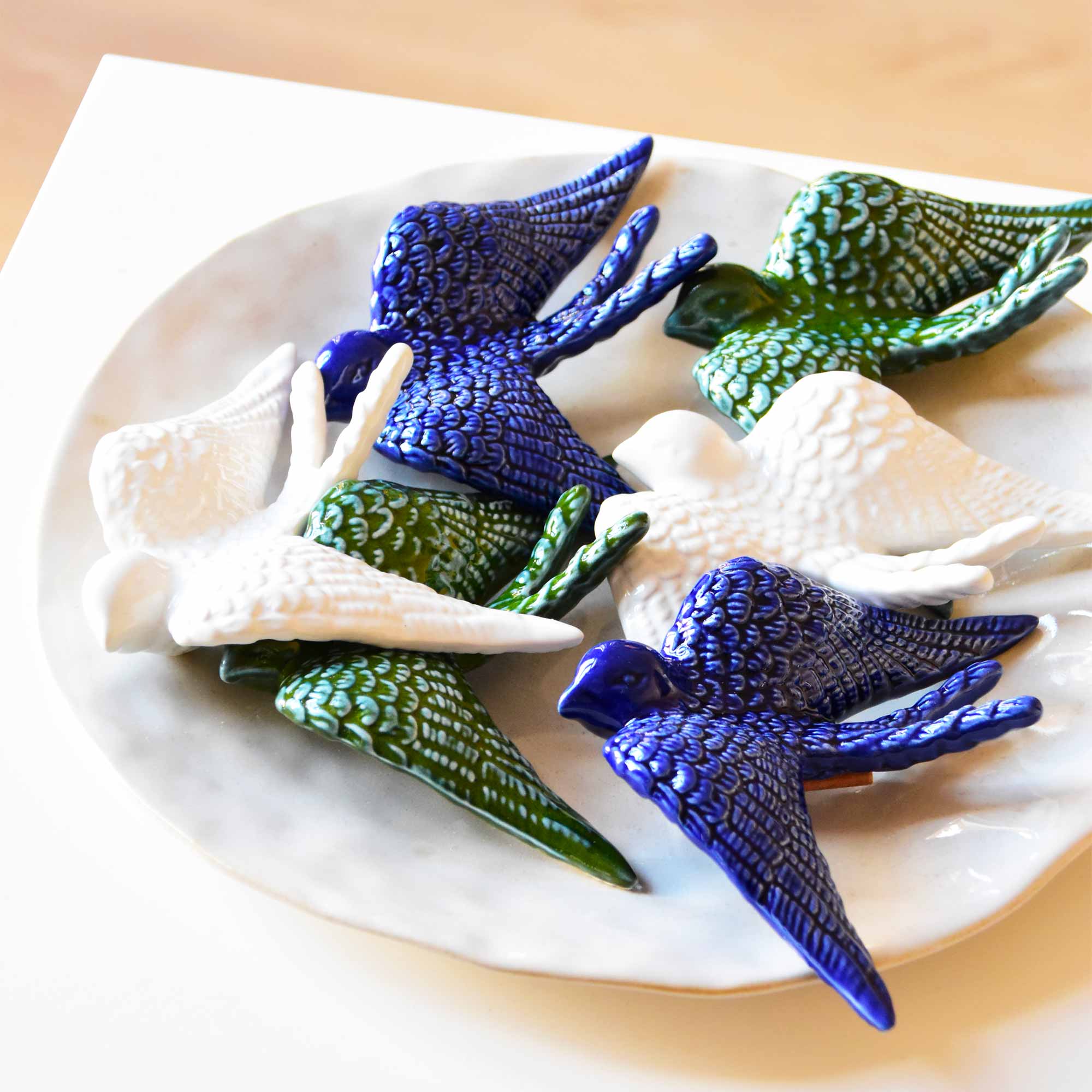 Set of 3 Large Swallows - Green