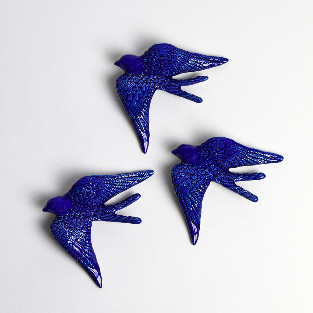 Set of 3 Large Swallows - Blue