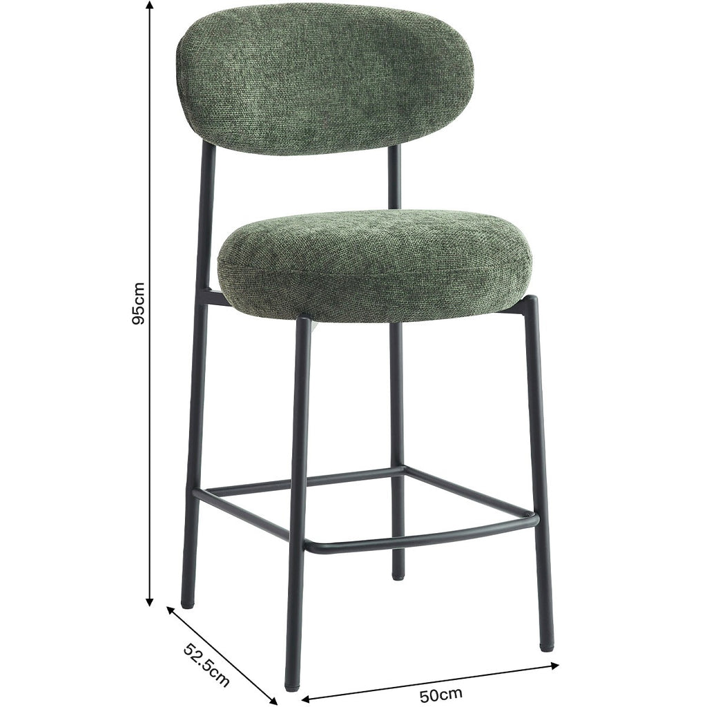 Orla - Set of 2 Bar Stools - Chenille Fabric - Green