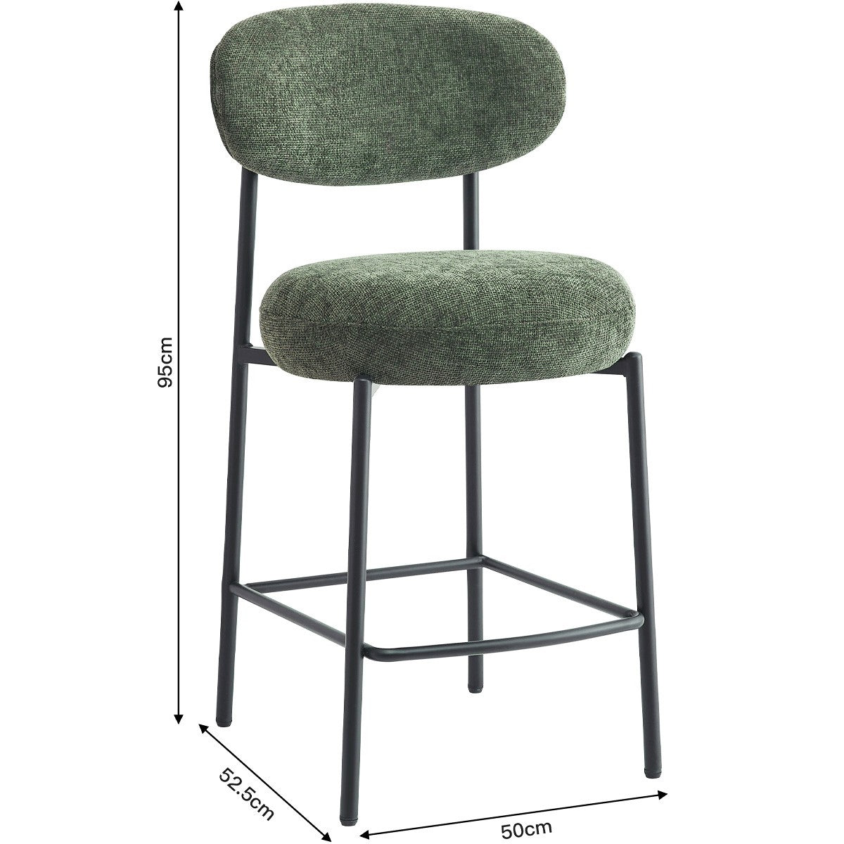 Orla - Set of 2 Bar Stools - Chenille Fabric - Green