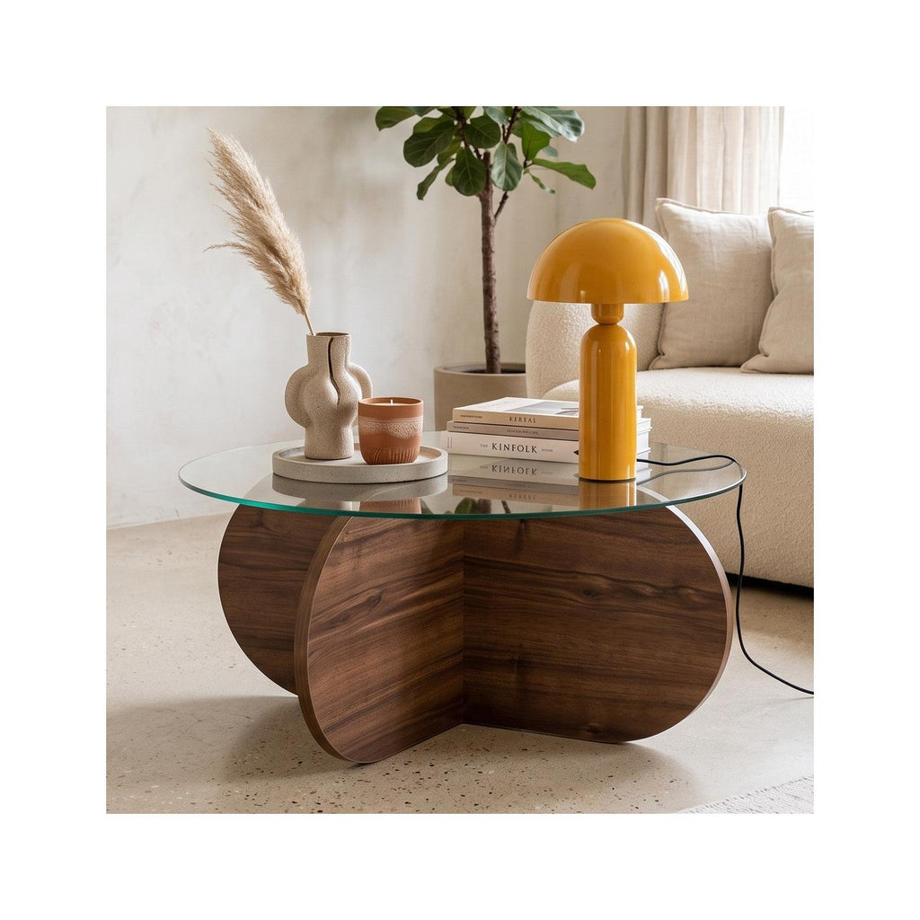 Eolia - Ronde salontafel - Notenhout- en glaseffect