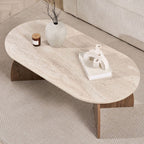 Lumea - Tavolino Basso - Effetto Travertino E Noce - Beige