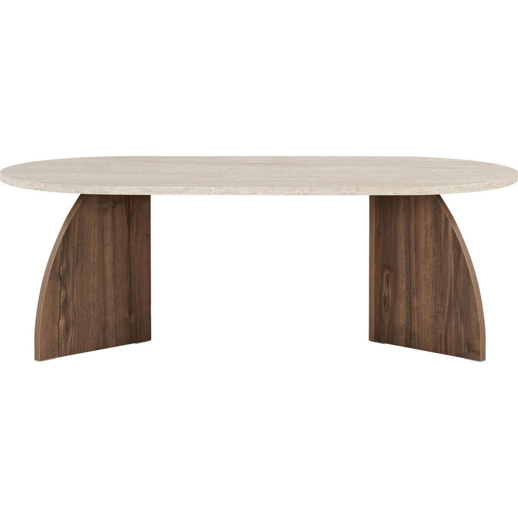 Lumea - Tavolino Basso - Effetto Travertino E Noce - Beige