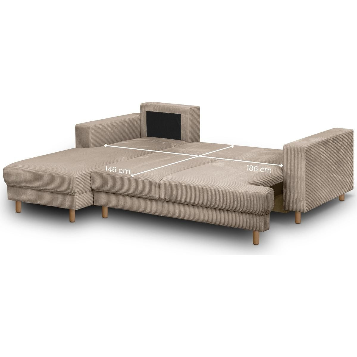 Marceau - Left-Hand Corner Sofa Bed - Corduroy - Taupe