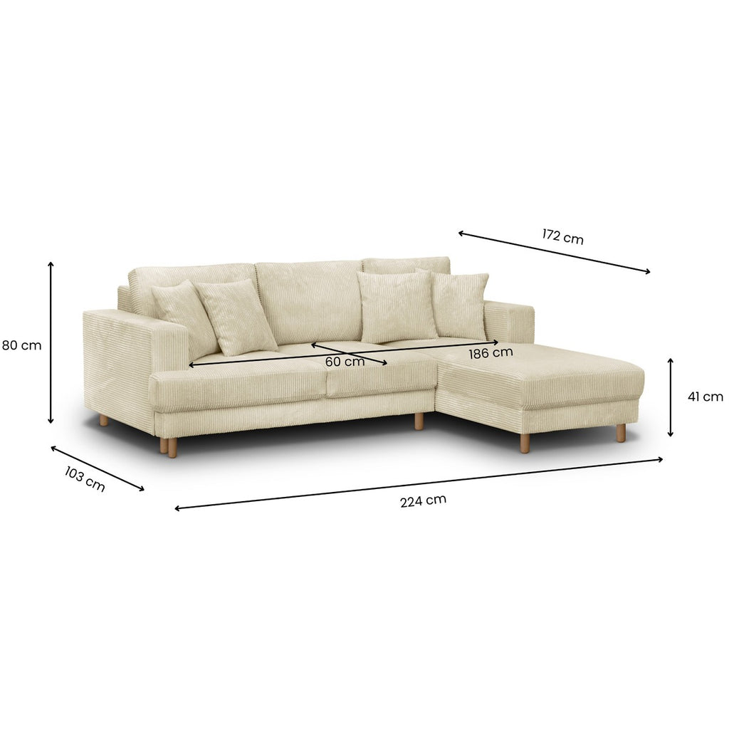 Marceau - Hoekslaapbank rechts - Ribfluweel - Beige