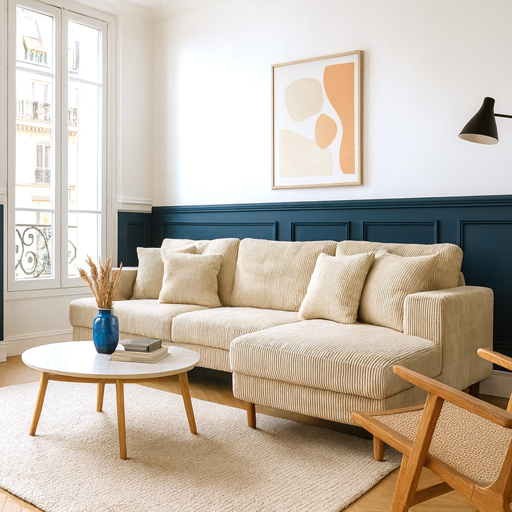 Marceau - Hoekslaapbank rechts - Ribfluweel - Beige