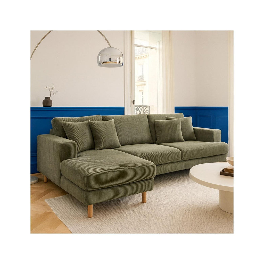 Marceau - Venstrevendt hjørnesovesofa - Fløjl - Kakigrøn