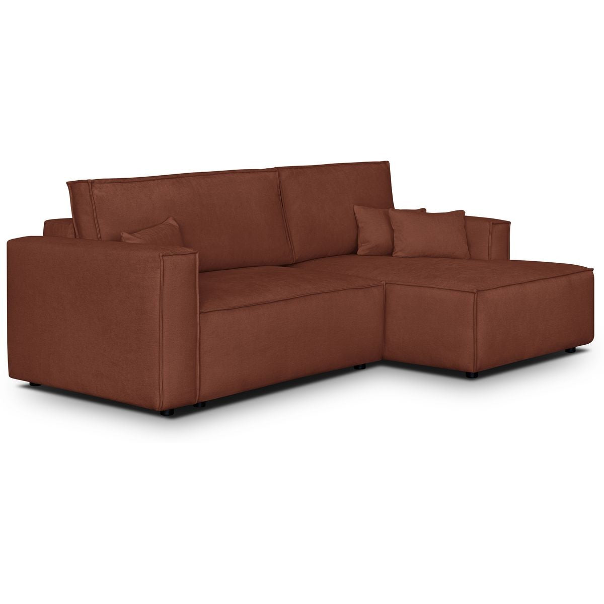 Asti - Bäddsoffa Med Högerställd Divan - Chenilletyg - Mörkrost