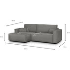 Asti - Canapé d'Angle à Gauche Convertible 3 Places en Tissu Chenille - Gris