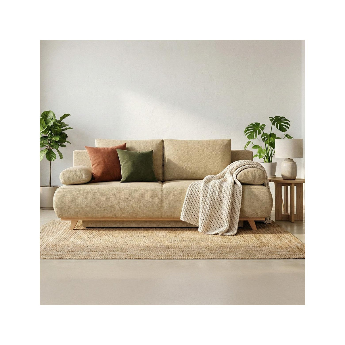 Laria - Sofa Rozkładana - Tkanina Szenilowa - Miodowa