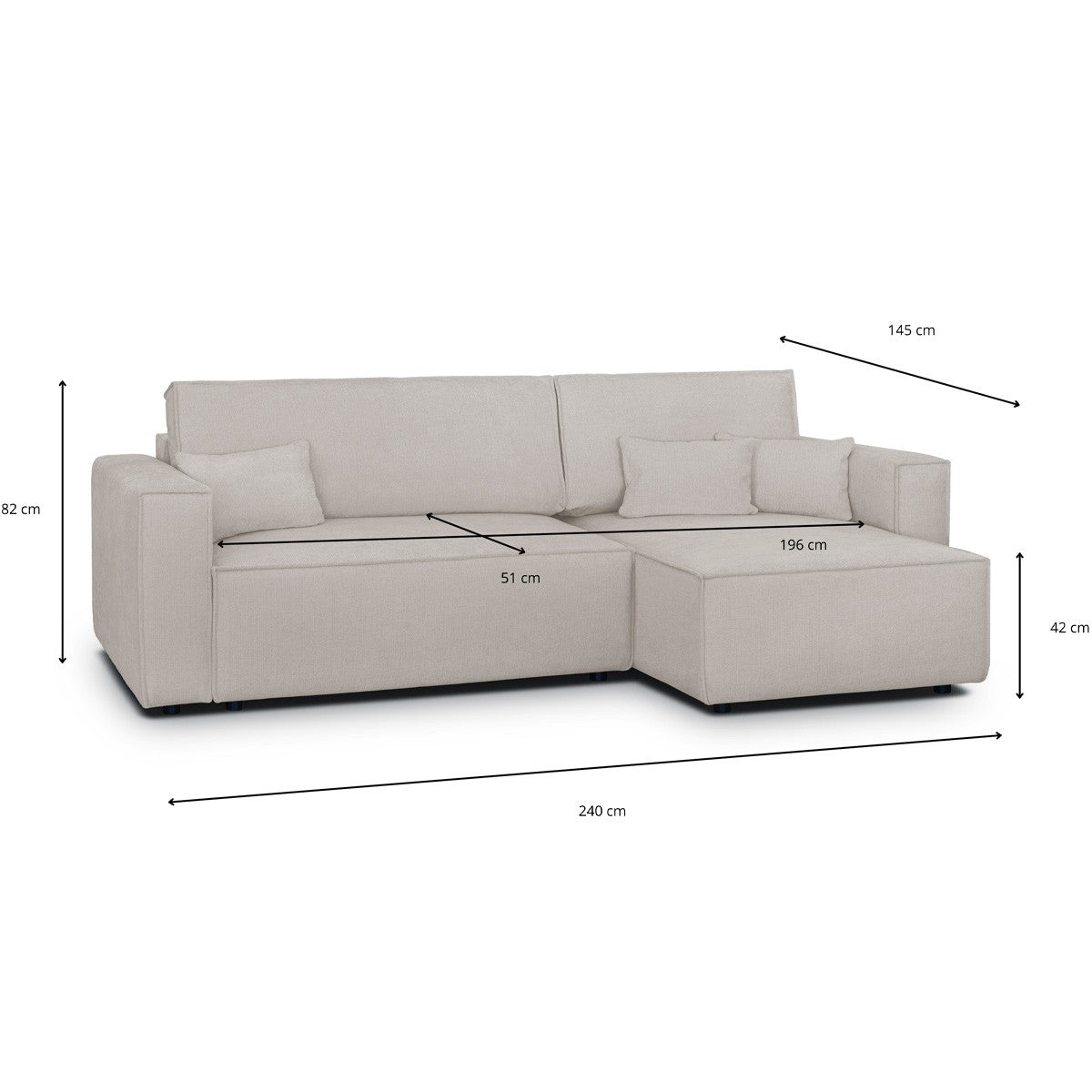 Livia - Bäddbar Reversibel Hörnsoffa - Chenilletyg - Taupe