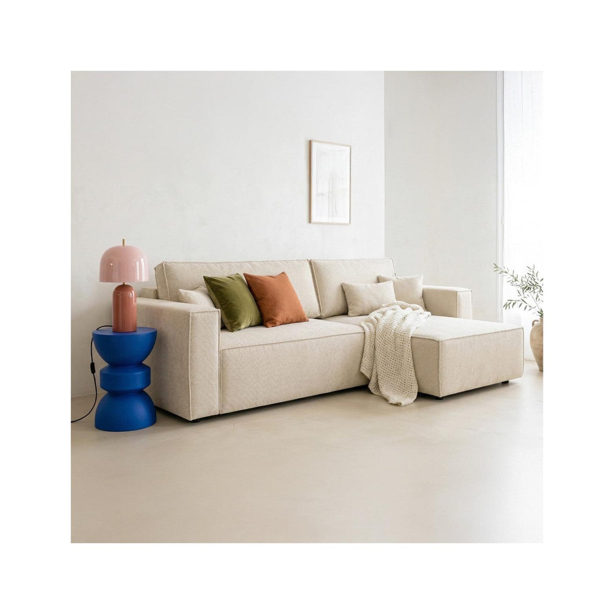 Livia - Vändbar Bäddsoffa Med Divan - Chenilletyg - Mörkbeige