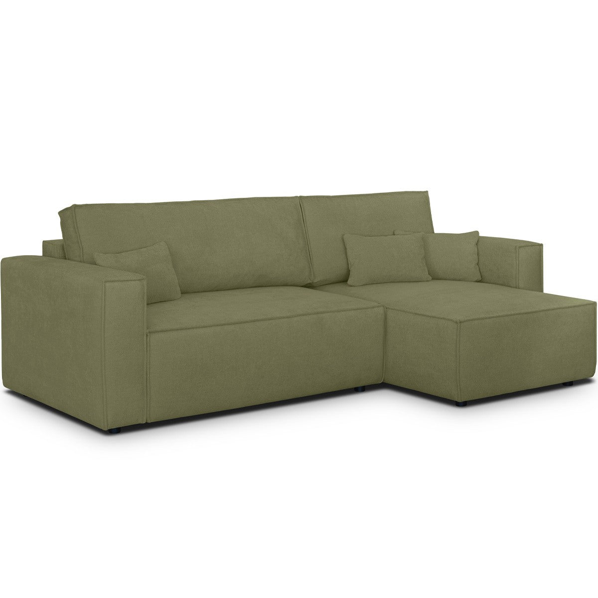 Livia - Bäddbar Reversibel Hörnsoffa - Chenilletyg - Olivgrön