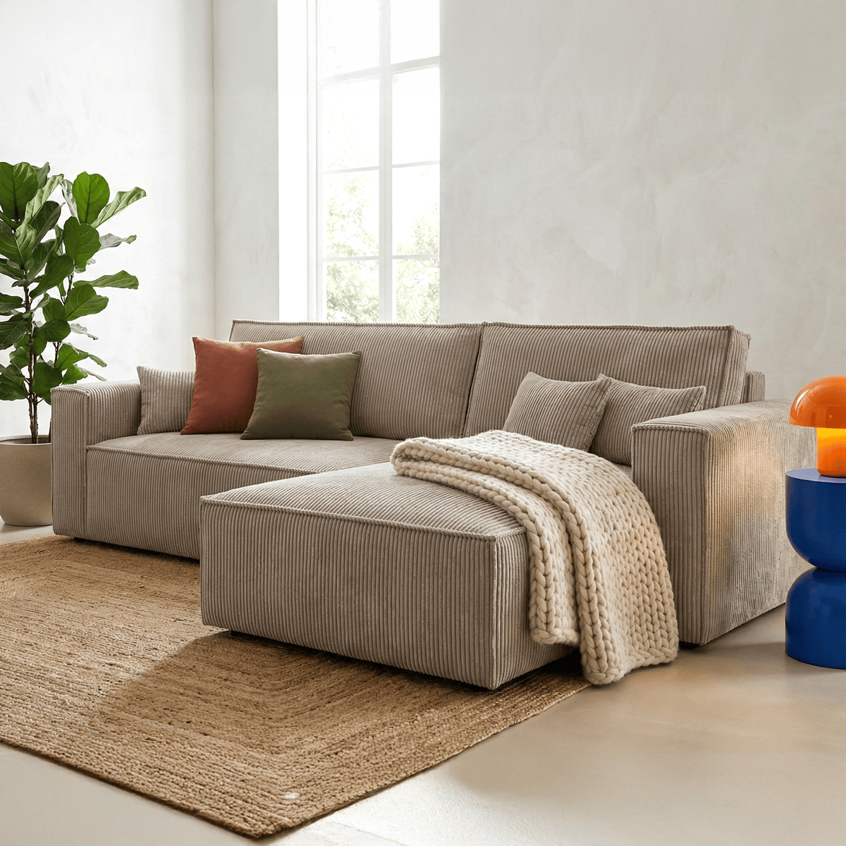 Livia – Narożnik rozkładany uniwersalny – Sztruks – Taupe