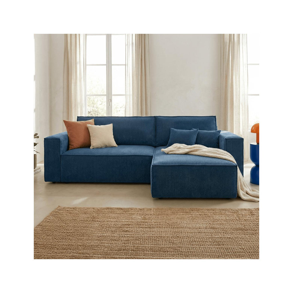 Livia - Sofá de esquina convertible reversible - Pana - Azul