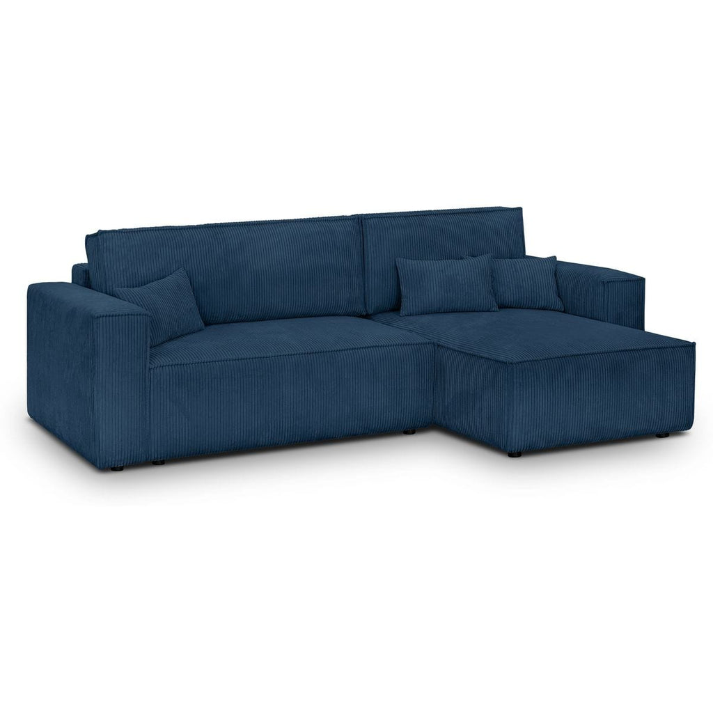 Livia - Sofá de esquina convertible reversible - Pana - Azul