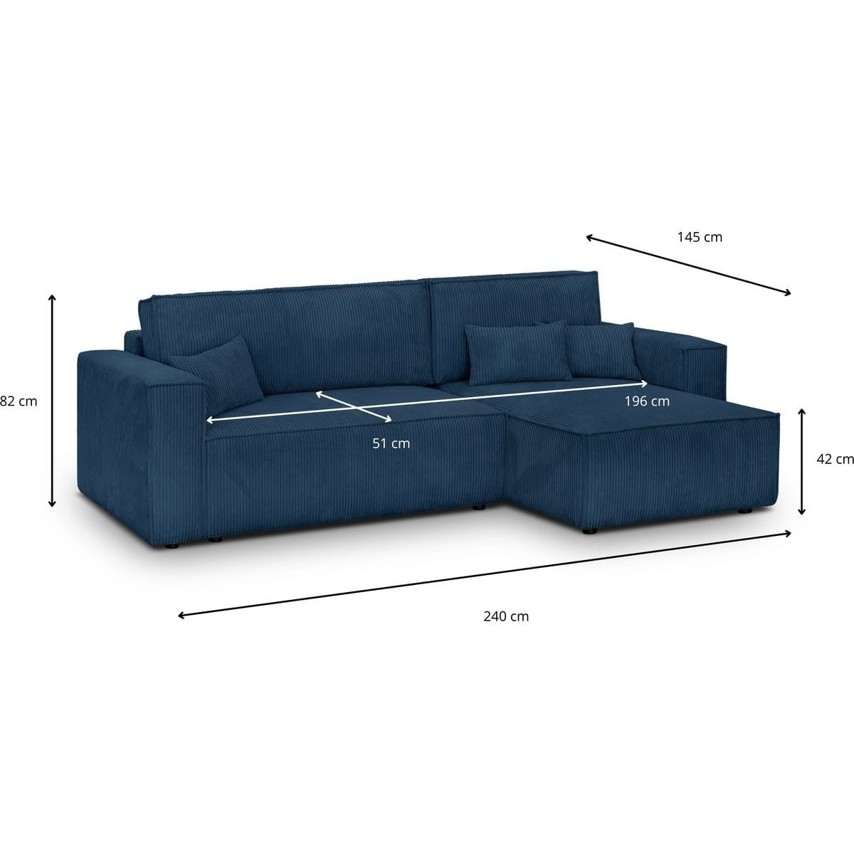 Livia - Sofá de esquina convertible reversible - Pana - Azul